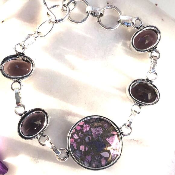 925 Sterling Spiny Oyster & Amethyst Bracelet 8" - Picture 3 of 5